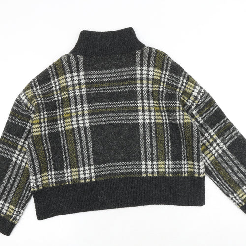 New Look Womens Grey Roll Neck Plaid Acrylic Pullover Jumper Size S
