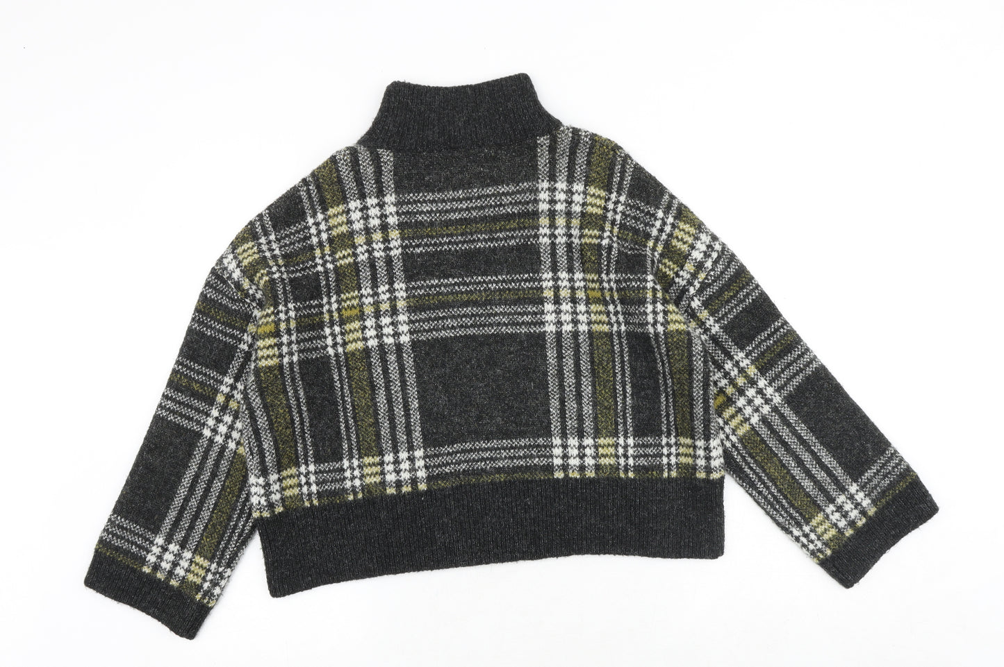 New Look Womens Grey Roll Neck Plaid Acrylic Pullover Jumper Size S