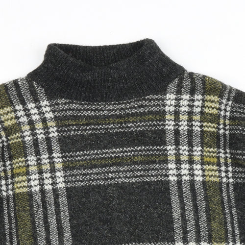 New Look Womens Grey Roll Neck Plaid Acrylic Pullover Jumper Size S