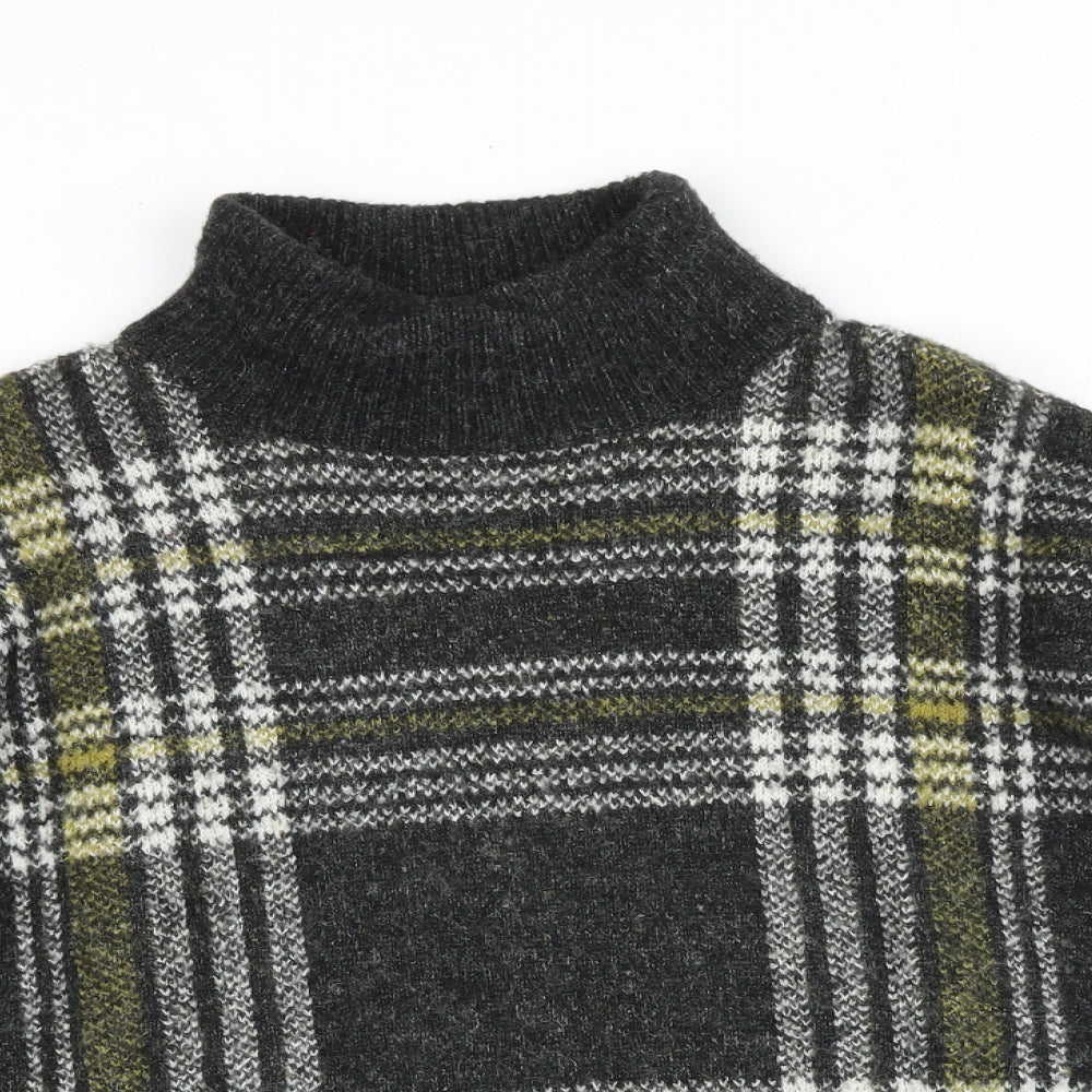 New Look Womens Grey Roll Neck Plaid Acrylic Pullover Jumper Size S