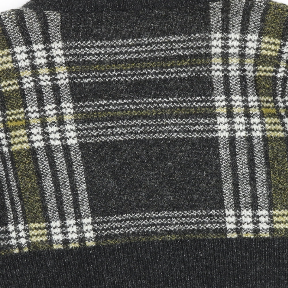 New Look Womens Grey Roll Neck Plaid Acrylic Pullover Jumper Size S