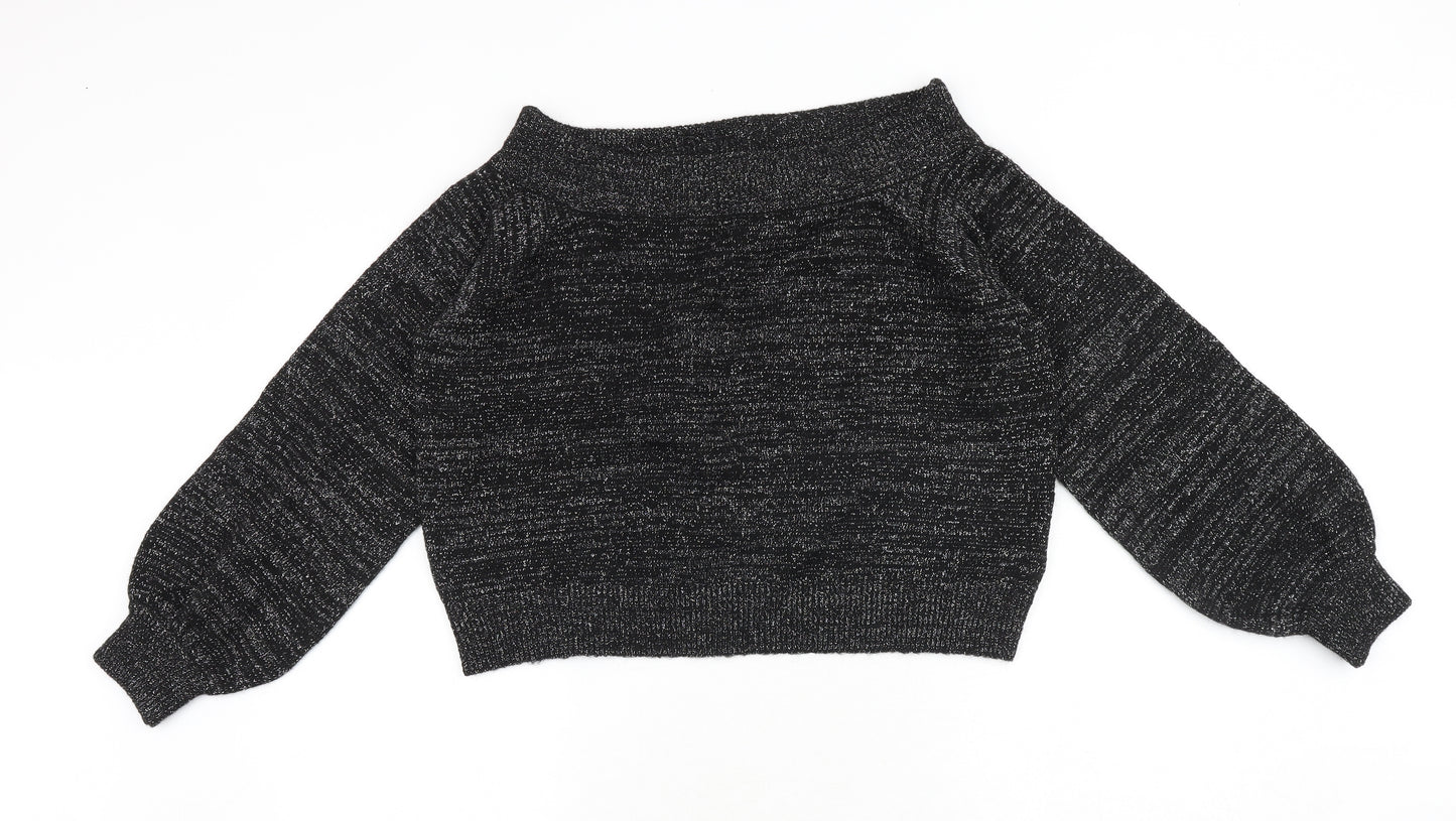 H&M Womens Black Boat Neck Acrylic Pullover Jumper Size M