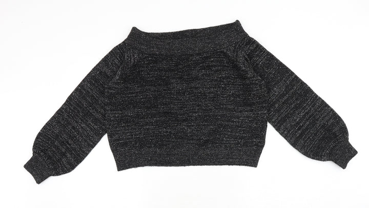 H&M Womens Black Boat Neck Acrylic Pullover Jumper Size M