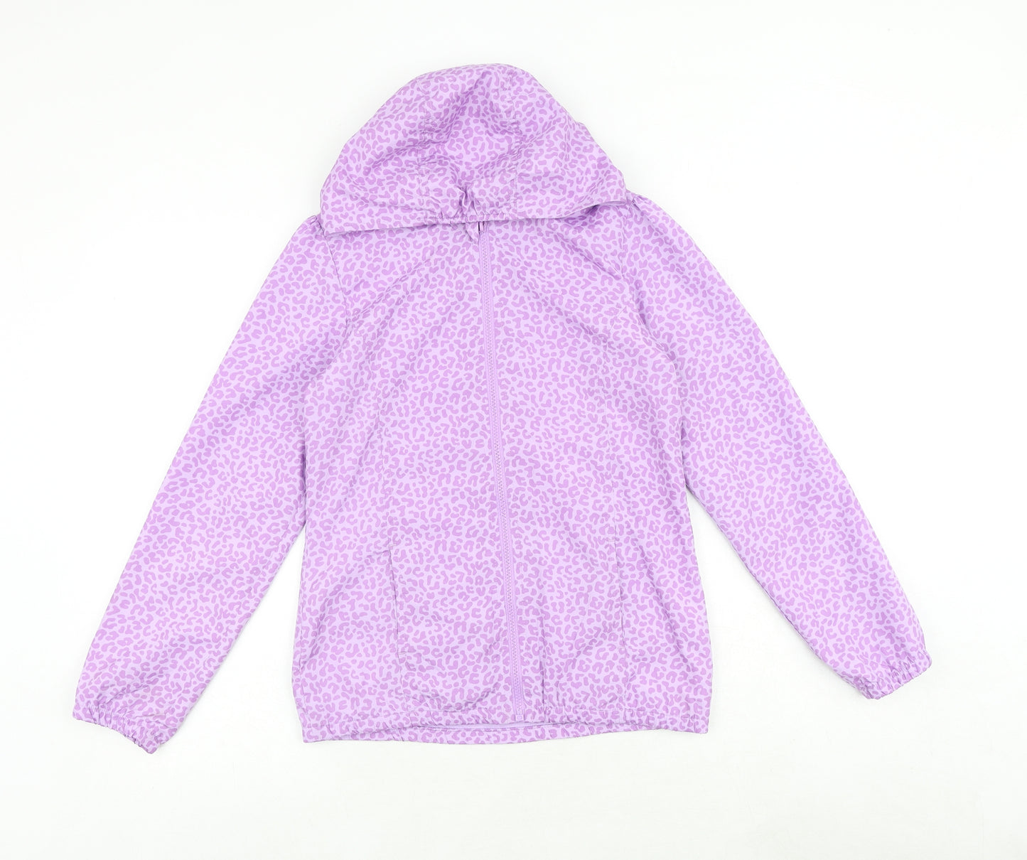 Lisa Rose Girls Purple Animal Print Windbreaker Jacket Size 12-13 Years Zip - Leopard Print