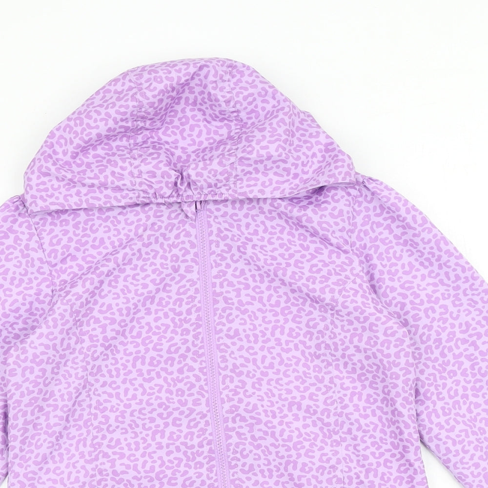 Lisa Rose Girls Purple Animal Print Windbreaker Jacket Size 12-13 Years Zip - Leopard Print