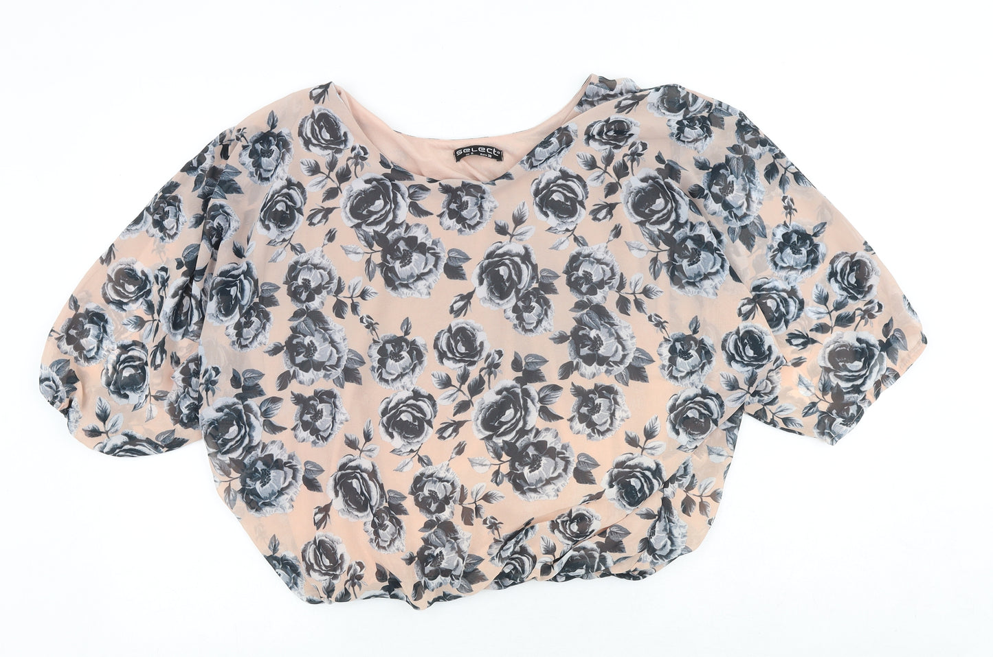 Select Womens Pink Floral Polyester Basic Blouse Size 8 Round Neck