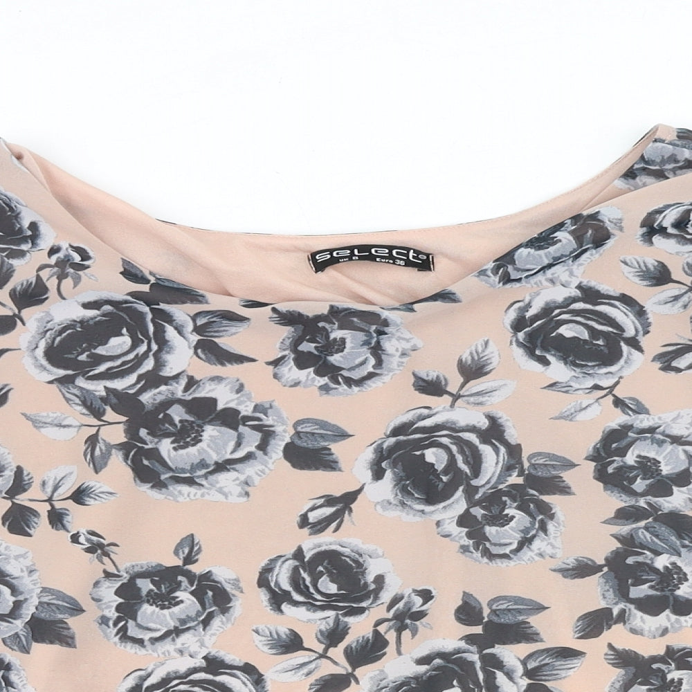 Select Womens Pink Floral Polyester Basic Blouse Size 8 Round Neck