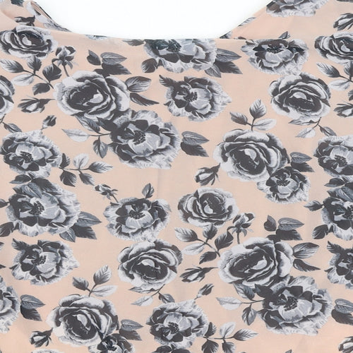 Select Womens Pink Floral Polyester Basic Blouse Size 8 Round Neck