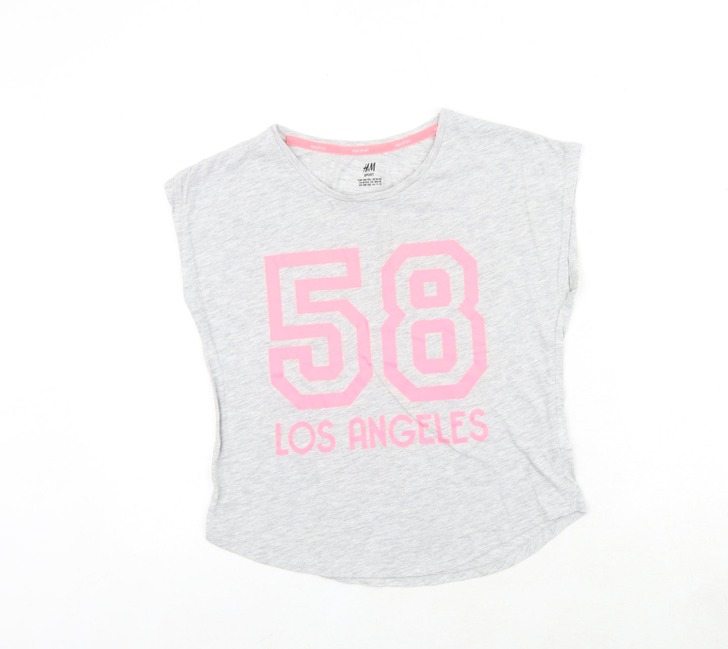 H&M Girls Grey Cotton Basic T-Shirt Size 11-12 Years Round Neck Pullover - 58 Los Angeles