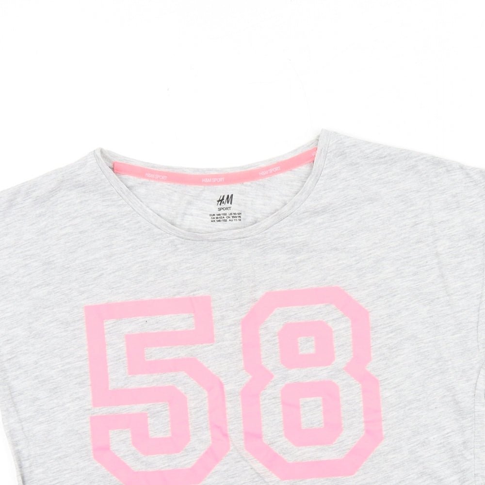 H&M Girls Grey Cotton Basic T-Shirt Size 11-12 Years Round Neck Pullover - 58 Los Angeles