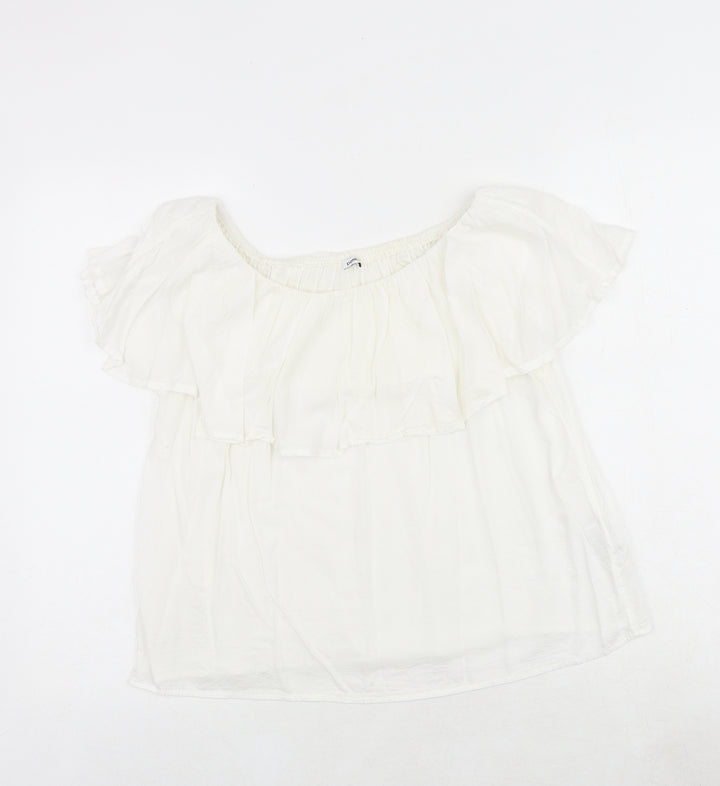 Pimkie Womens White Modacrylic Basic Blouse Size M Round Neck