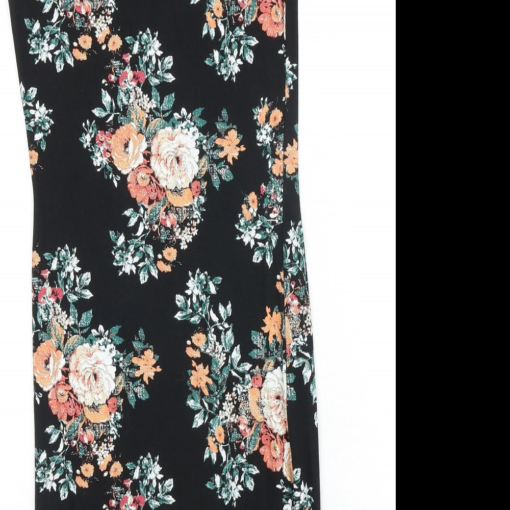 New Look Womens Black Floral Cotton A-Line Size 10 Scoop Neck Pullover