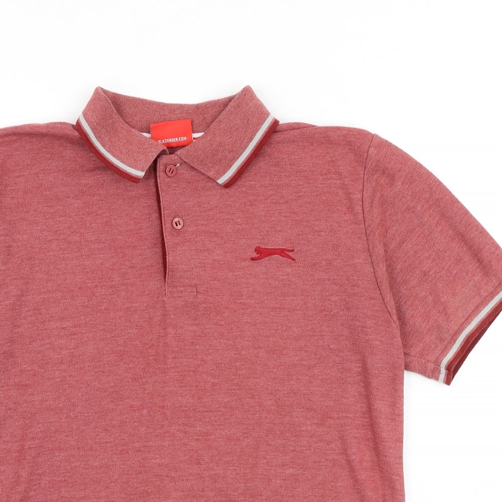 Slazenger Mens Red Polyester Polo Size M Collared Button