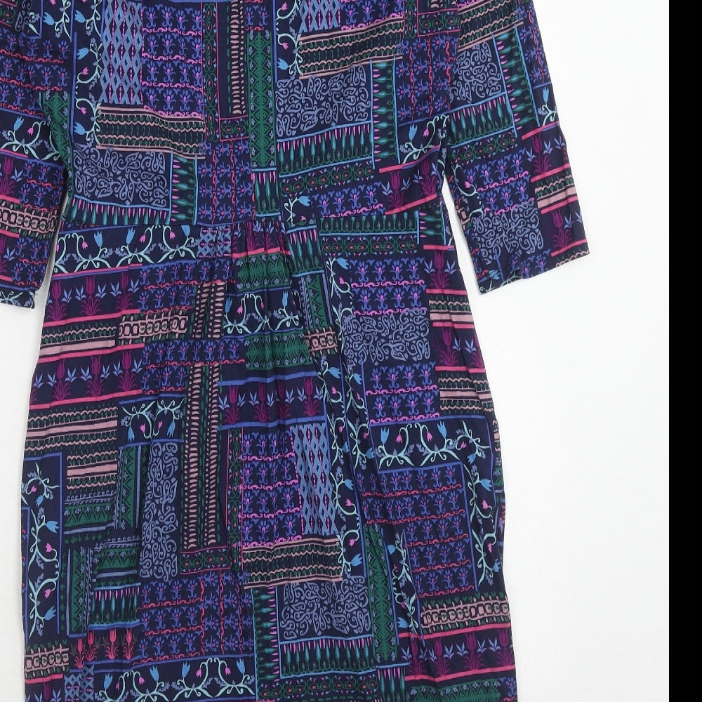 Monsoon Womens Purple Geometric Viscose A-Line Size 10 Round Neck Pullover