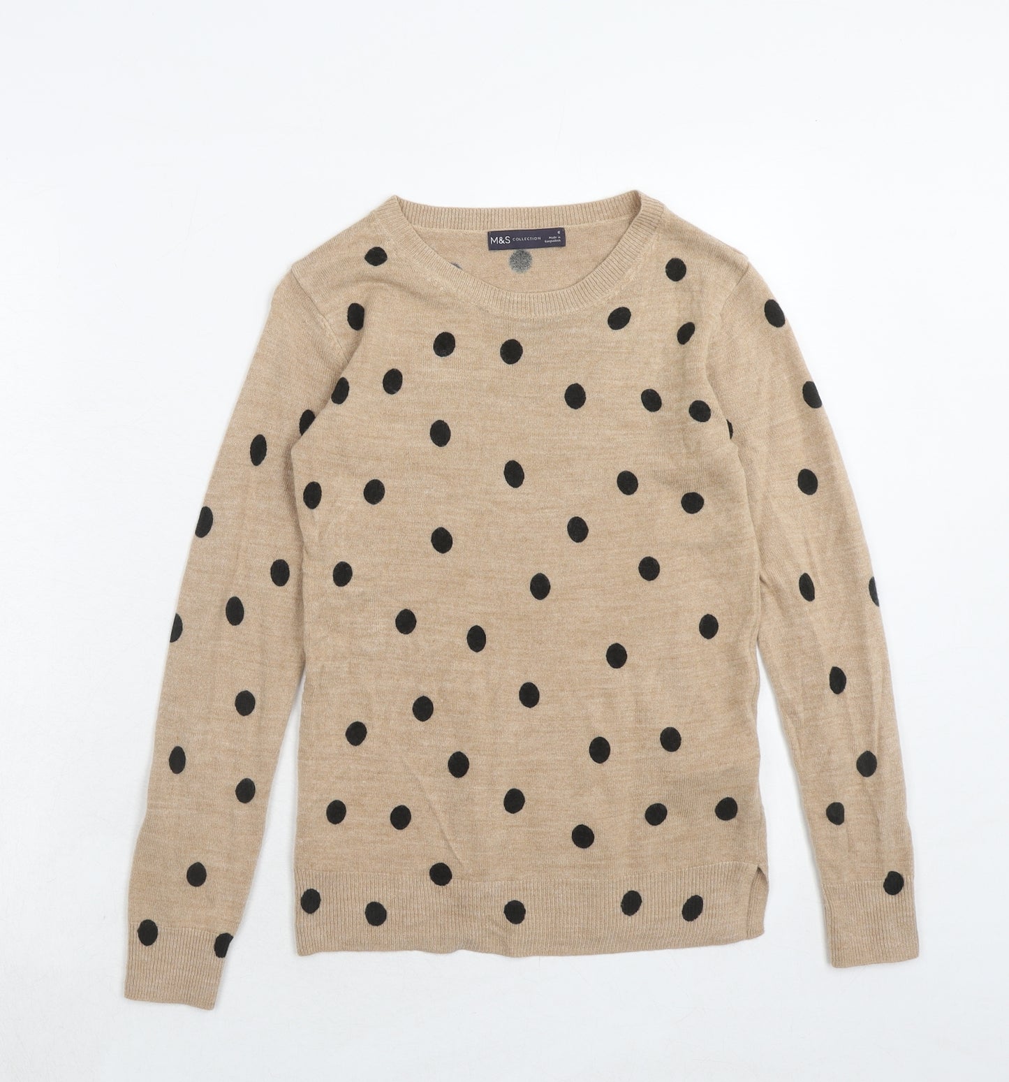 Marks and Spencer Womens Brown Round Neck Polka Dot Acrylic Pullover Jumper Size XS