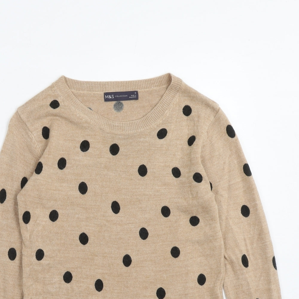 Marks and Spencer Womens Brown Round Neck Polka Dot Acrylic Pullover Jumper Size XS