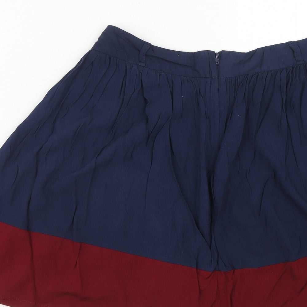 New Look Womens Blue Viscose Skater Skirt Size 12 Zip