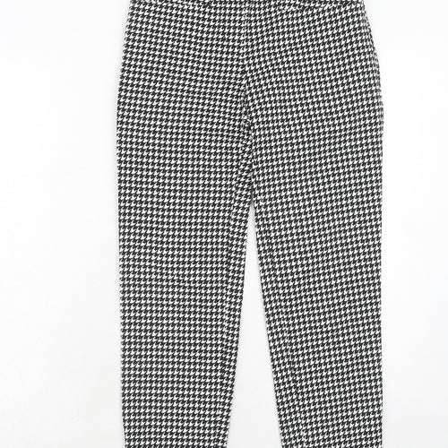 H&M Womens Black Geometric Cotton Chino Trousers Size 6 Regular Hook & Eye
