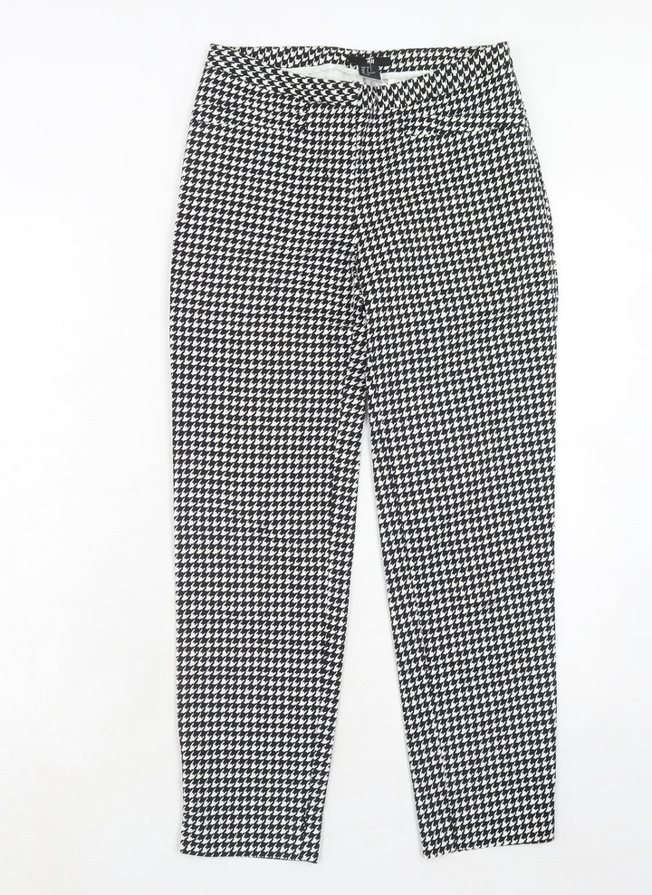 H&M Womens Black Geometric Cotton Chino Trousers Size 6 Regular Hook & Eye
