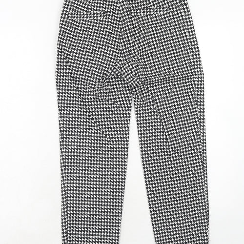 H&M Womens Black Geometric Cotton Chino Trousers Size 6 Regular Hook & Eye
