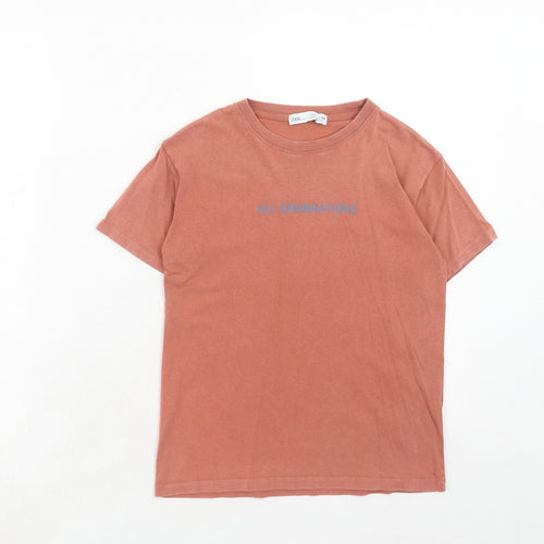 Zara Boys Orange Cotton Pullover T-Shirt Size 8 Years Round Neck Pullover - All Generations