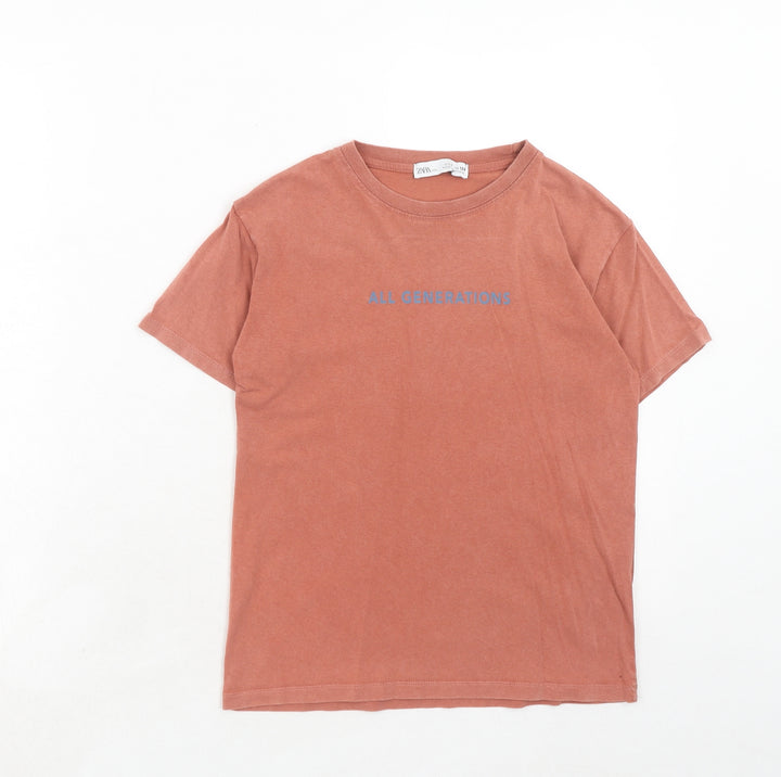 Zara Boys Orange Cotton Pullover T-Shirt Size 8 Years Round Neck Pullover - All Generations