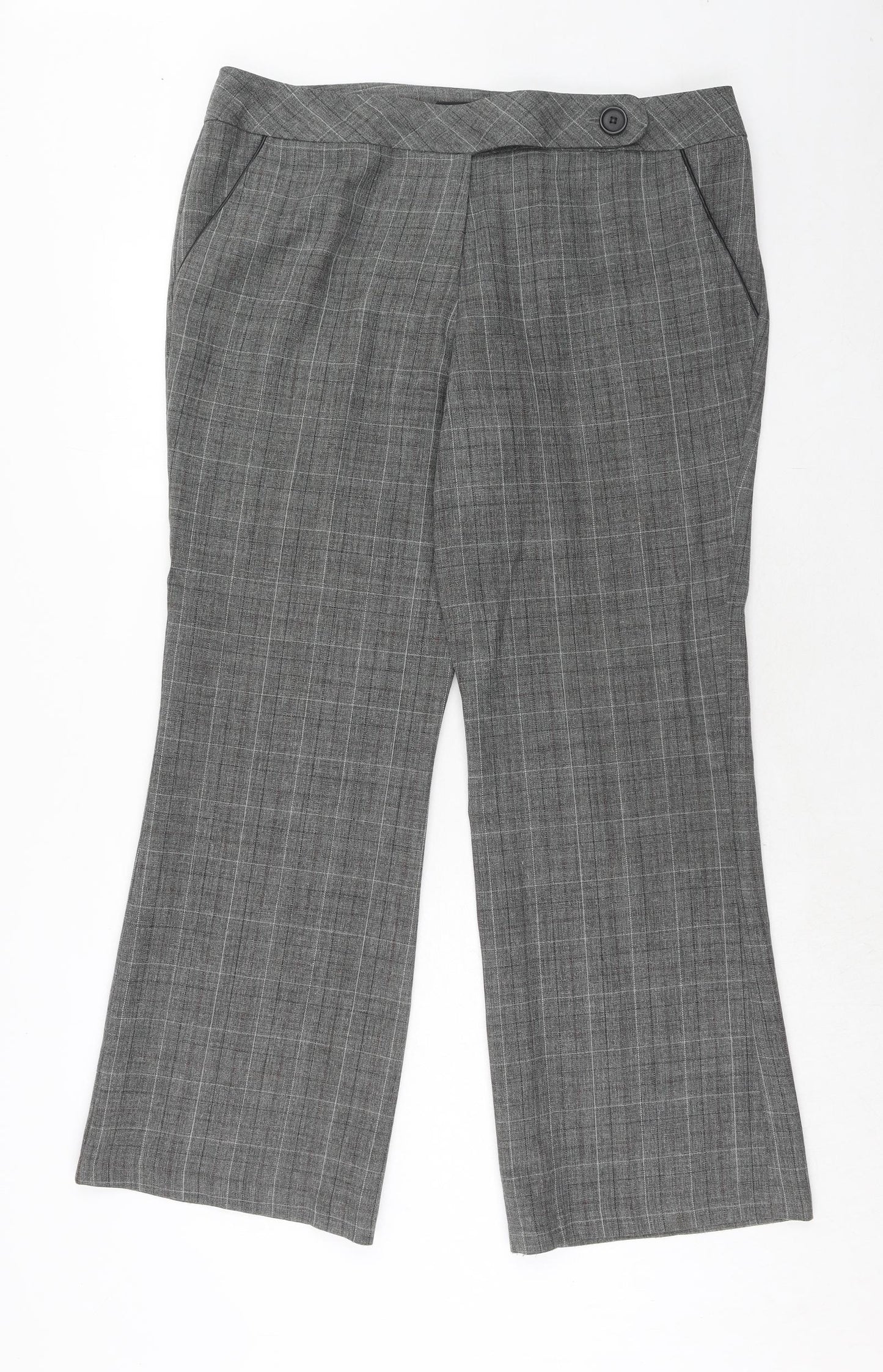 essence Womens Grey Plaid Polyester Trousers Size 16 Regular Zip
