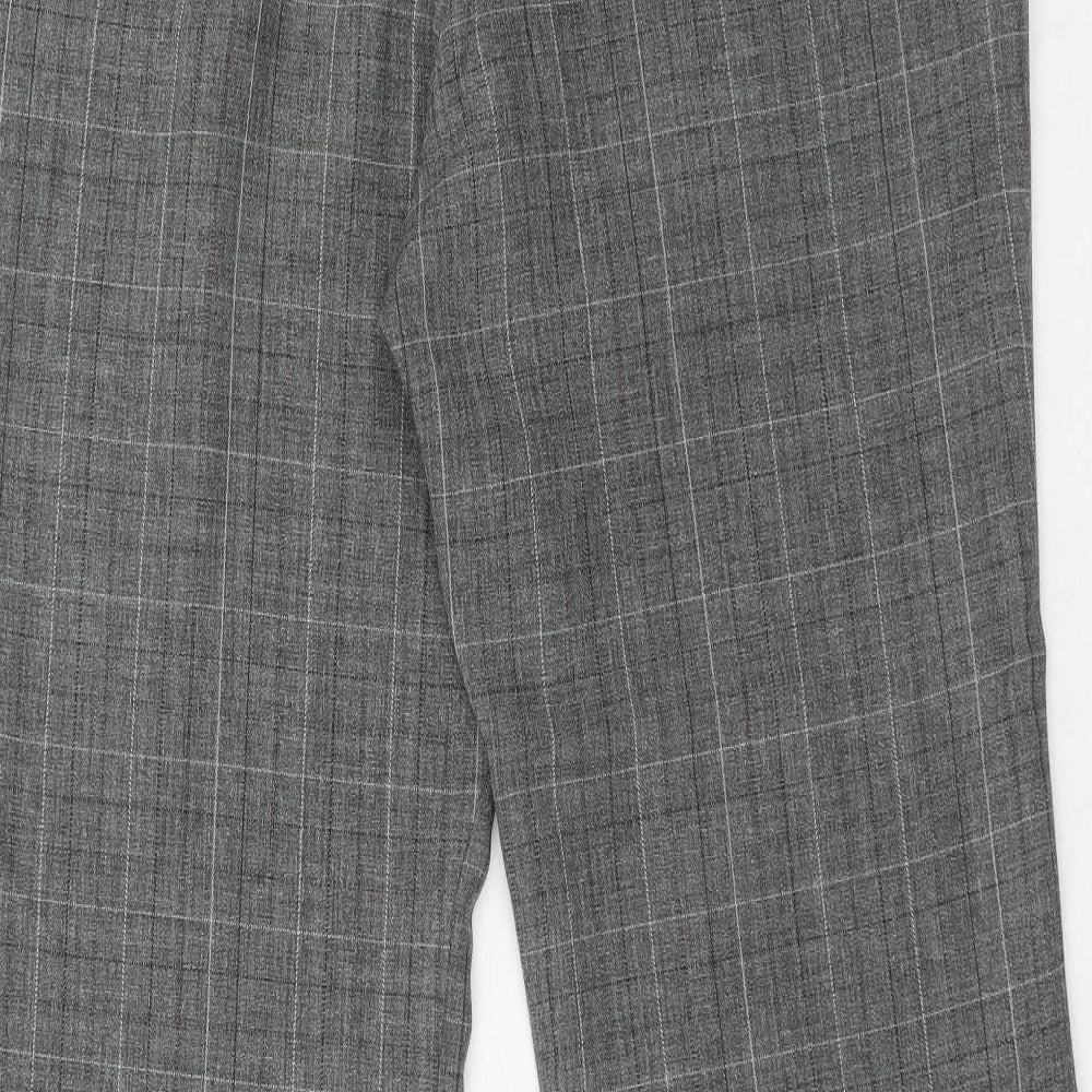 essence Womens Grey Plaid Polyester Trousers Size 16 Regular Zip