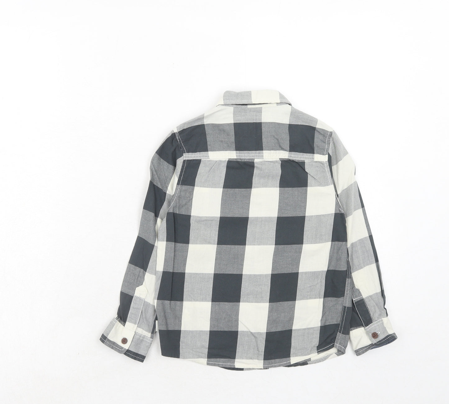 NEXT Boys Grey Plaid Cotton Basic Button-Up Size 3-4 Years Collared Button