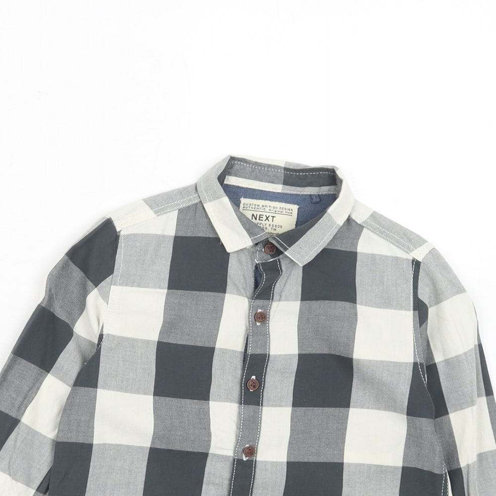 NEXT Boys Grey Plaid Cotton Basic Button-Up Size 3-4 Years Collared Button