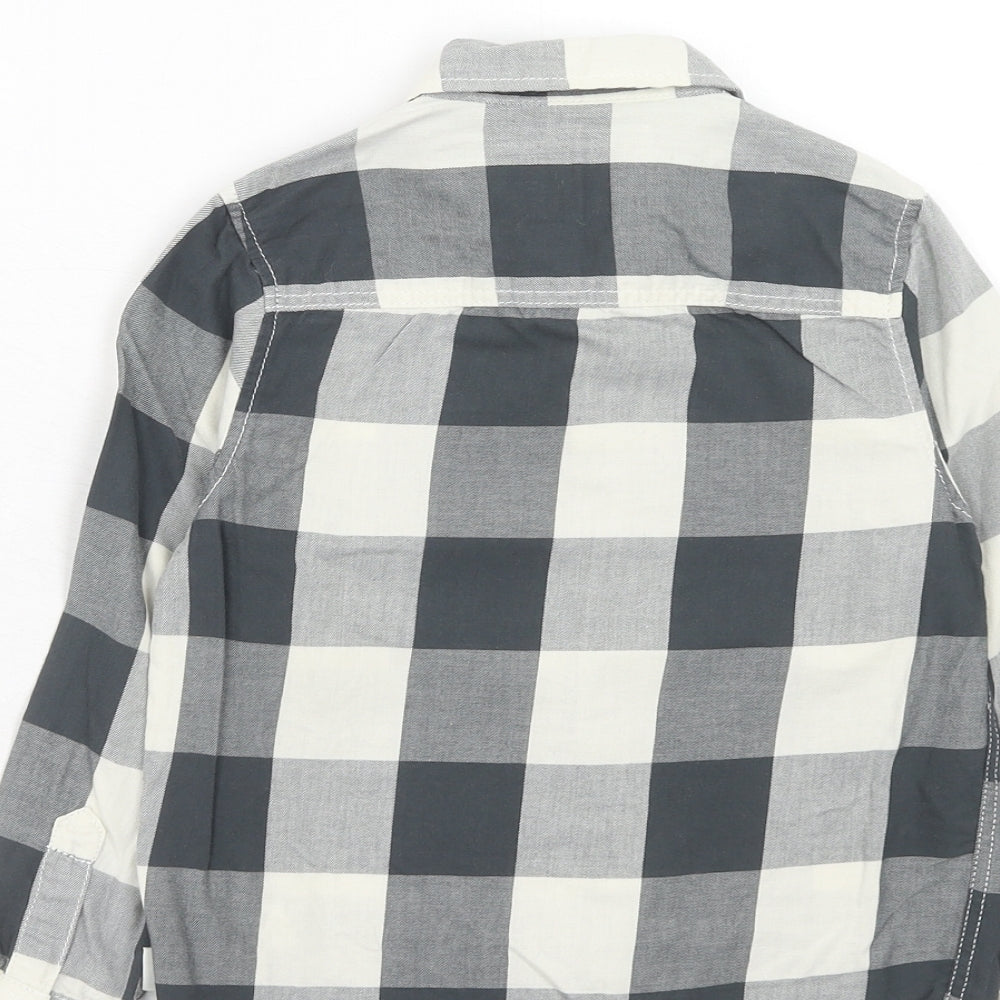 NEXT Boys Grey Plaid Cotton Basic Button-Up Size 3-4 Years Collared Button
