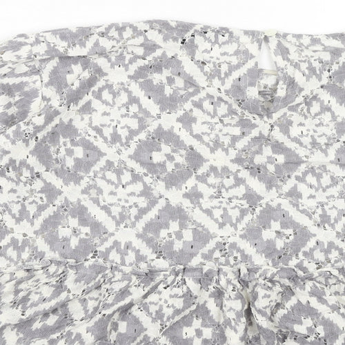 Arrae Womens Grey Geometric Cotton Basic Blouse Size 12 Round Neck