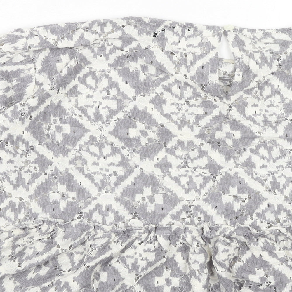 Arrae Womens Grey Geometric Cotton Basic Blouse Size 12 Round Neck