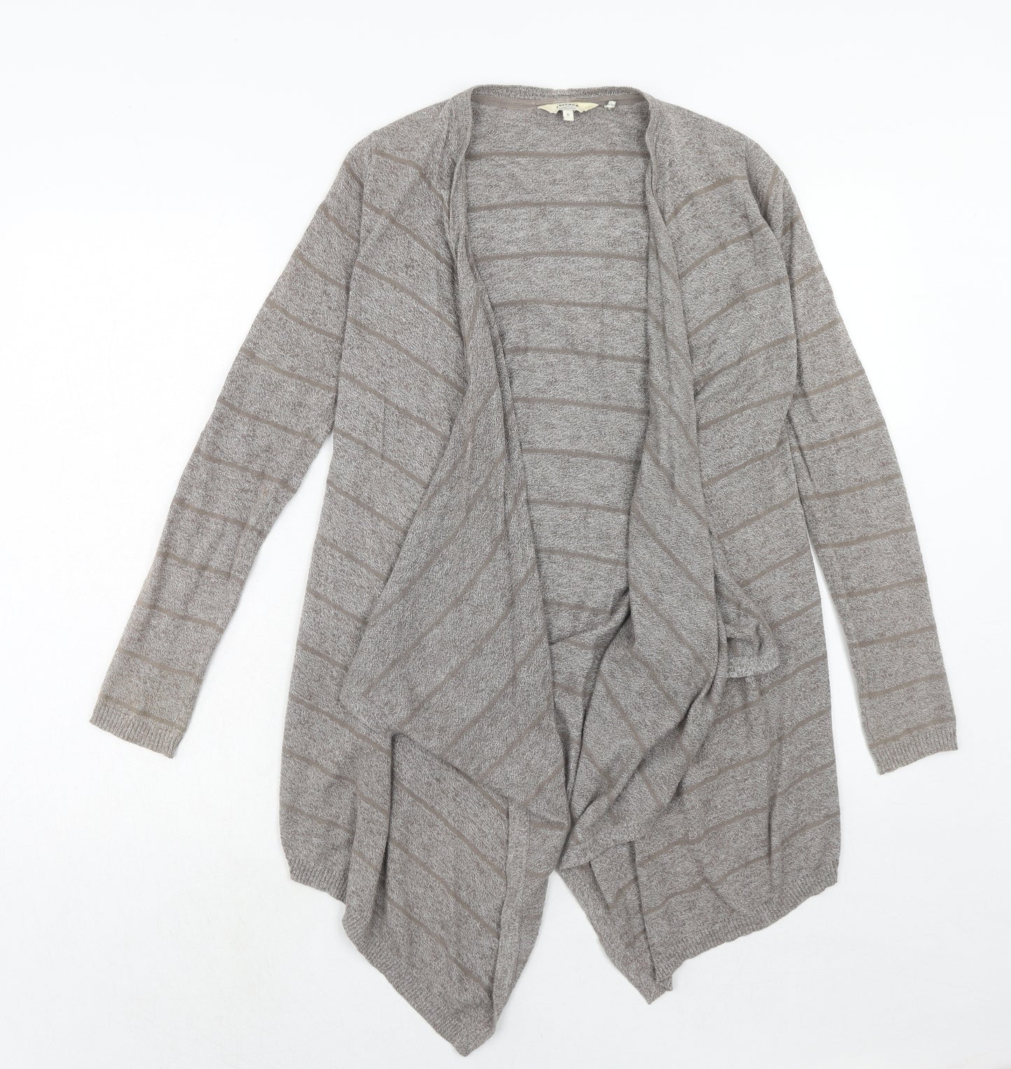Fat Face Womens Grey V-Neck Striped Cotton Cardigan Jumper Size 6