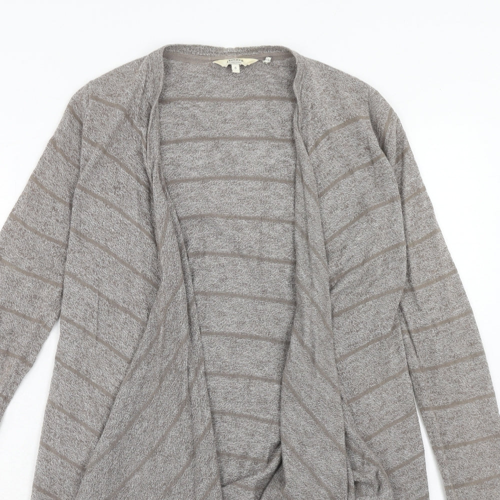 Fat Face Womens Grey V-Neck Striped Cotton Cardigan Jumper Size 6