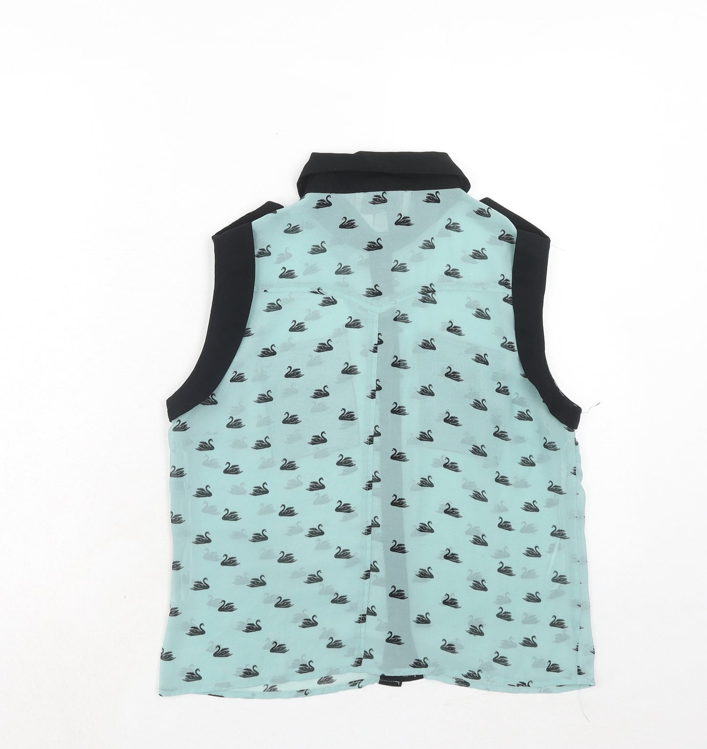 Pink Boutique Womens Blue Geometric Polyester Basic Tank Size 12 Collared - Swans
