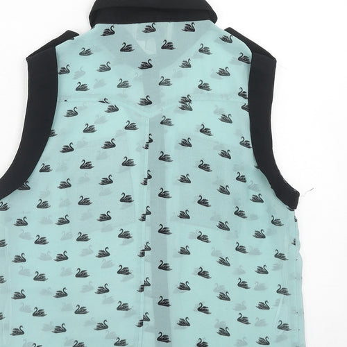 Pink Boutique Womens Blue Geometric Polyester Basic Tank Size 12 Collared - Swans