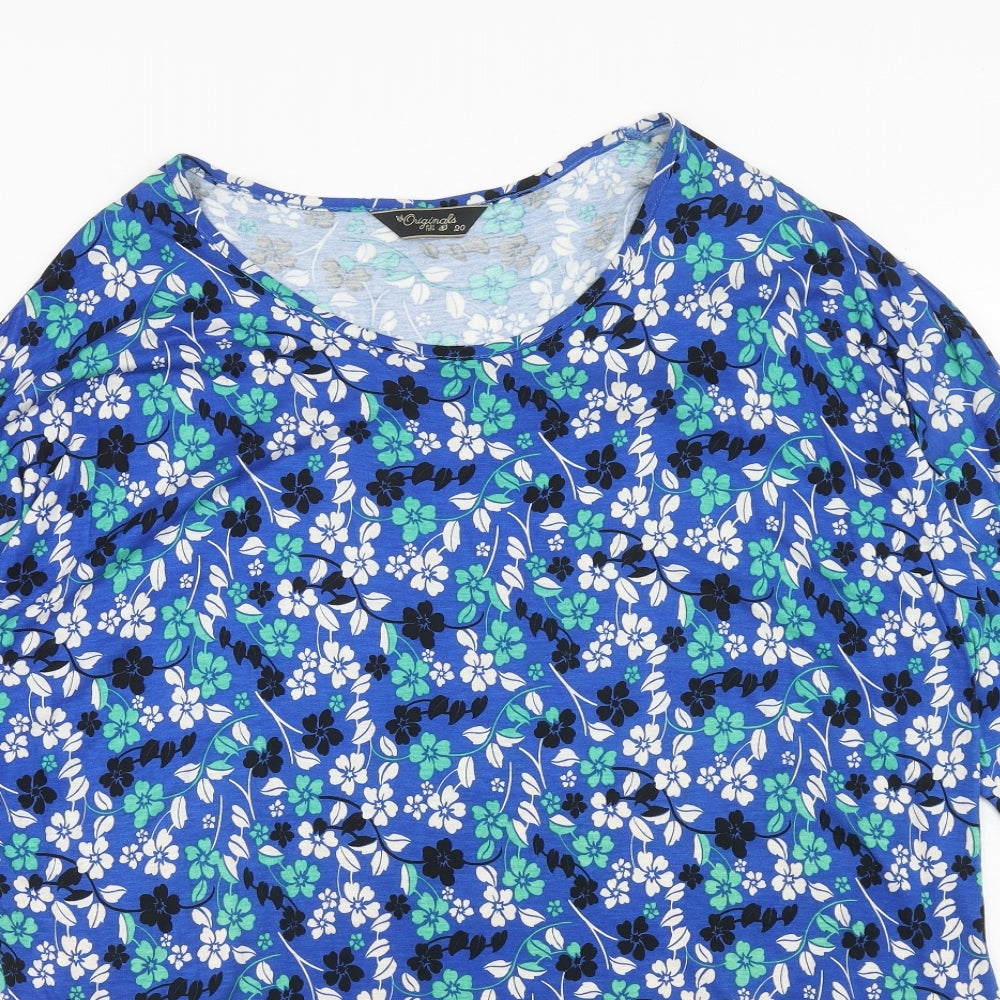 Original Womens Blue Geometric Viscose Basic T-Shirt Size 20 Round Neck