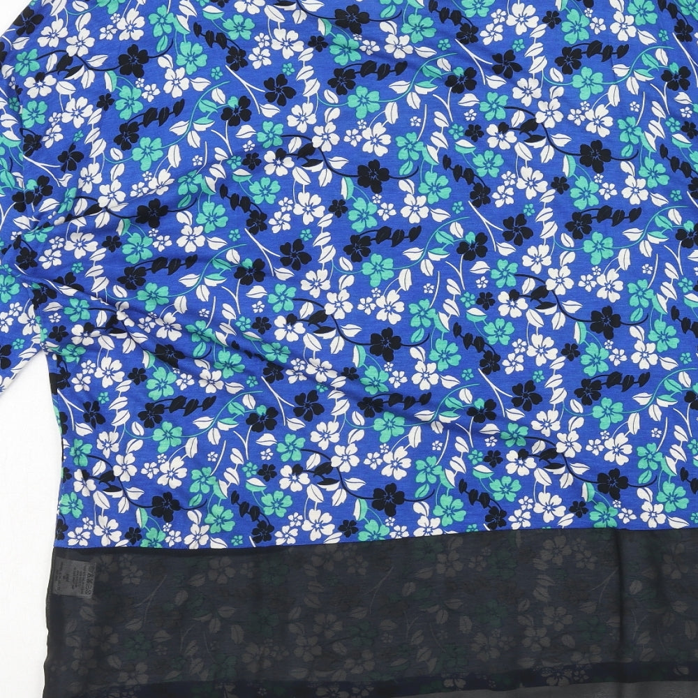 Original Womens Blue Geometric Viscose Basic T-Shirt Size 20 Round Neck