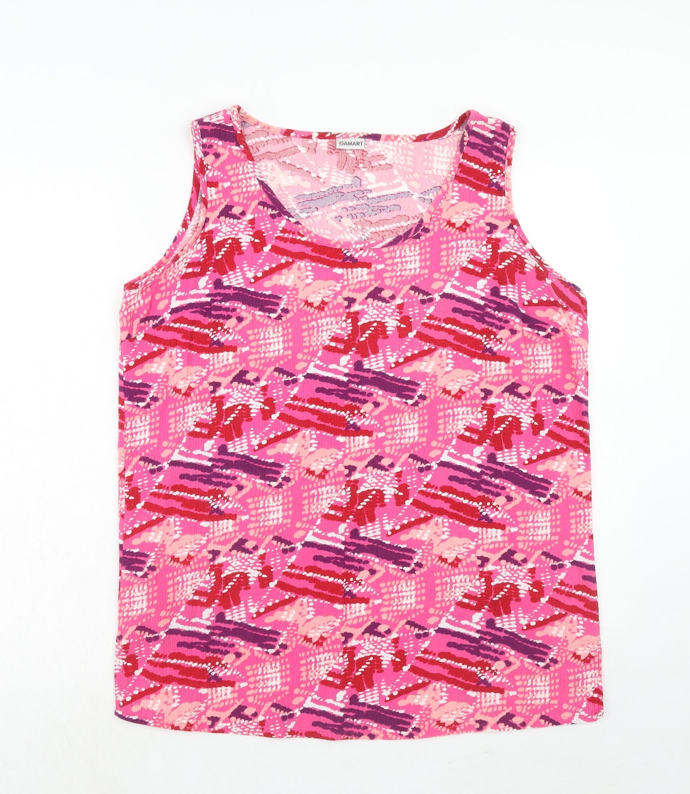 Damart Womens Pink Geometric Cotton Basic Tank Size 18 Round Neck