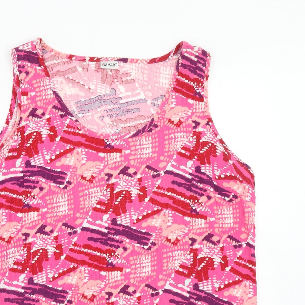 Damart Womens Pink Geometric Cotton Basic Tank Size 18 Round Neck