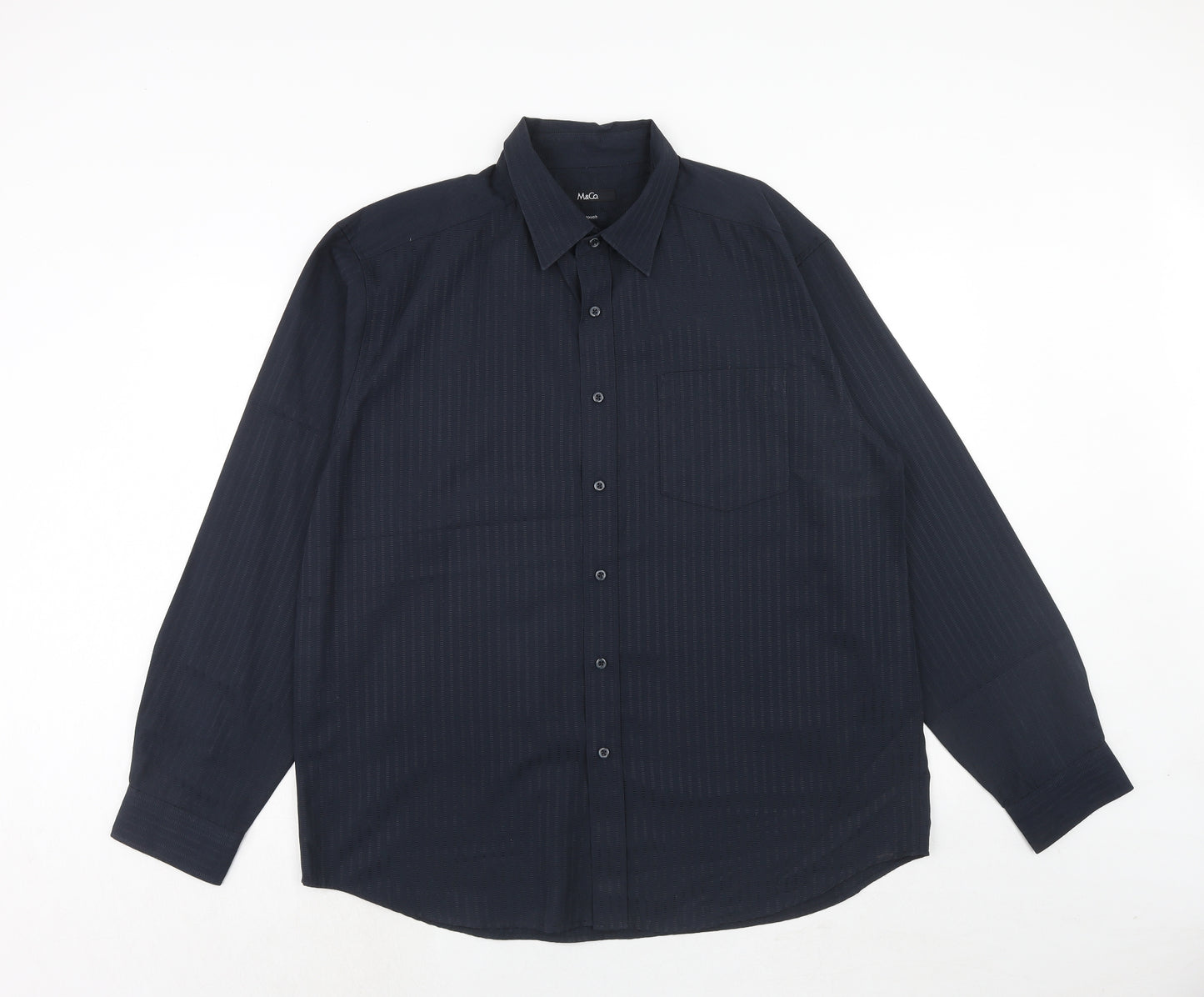 M&Co Mens Blue Striped Viscose Button-Up Size XL Collared Button
