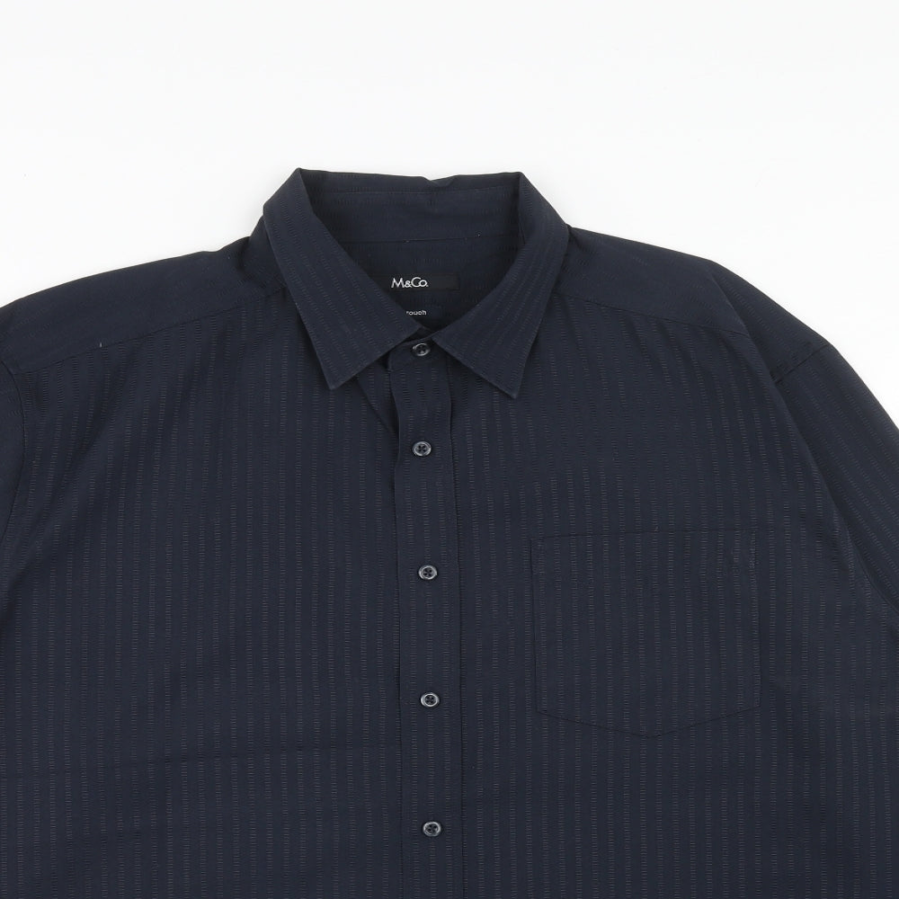 M&Co Mens Blue Striped Viscose Button-Up Size XL Collared Button