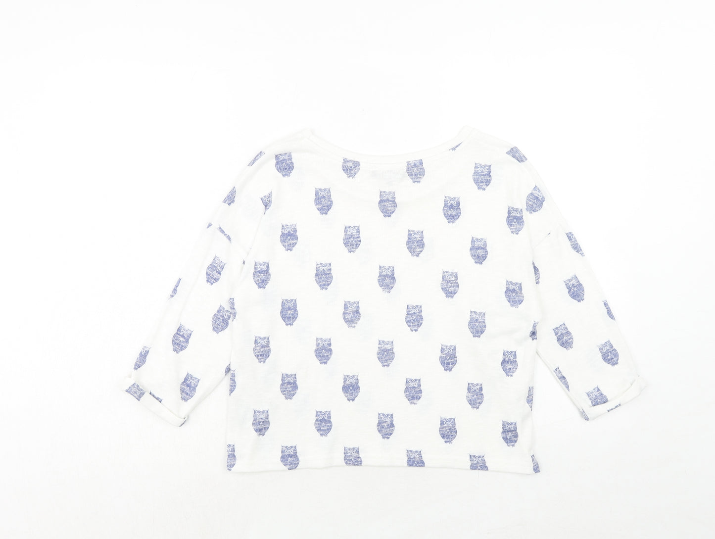 New Look Girls White Geometric Polyester Basic T-Shirt Size 14-15 Years Roll Neck Pullover - Owl Print