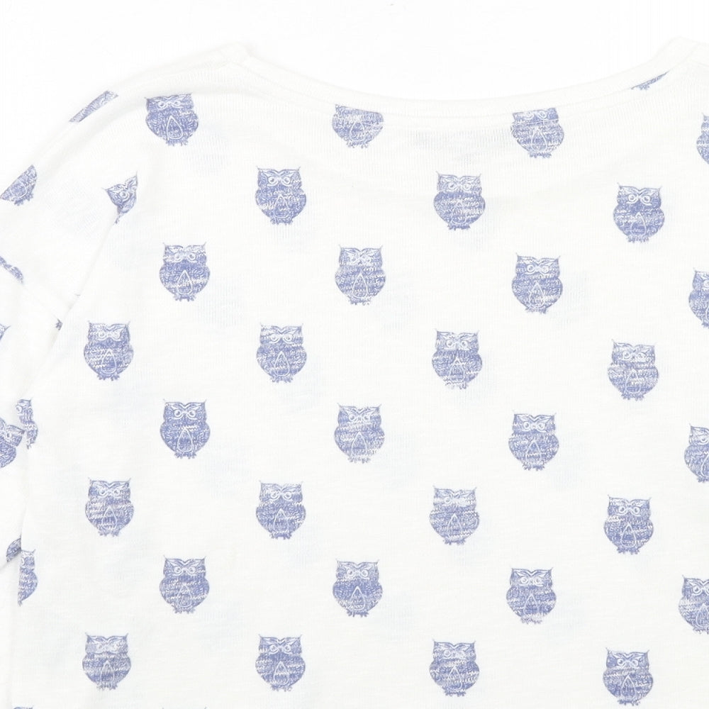 New Look Girls White Geometric Polyester Basic T-Shirt Size 14-15 Years Roll Neck Pullover - Owl Print