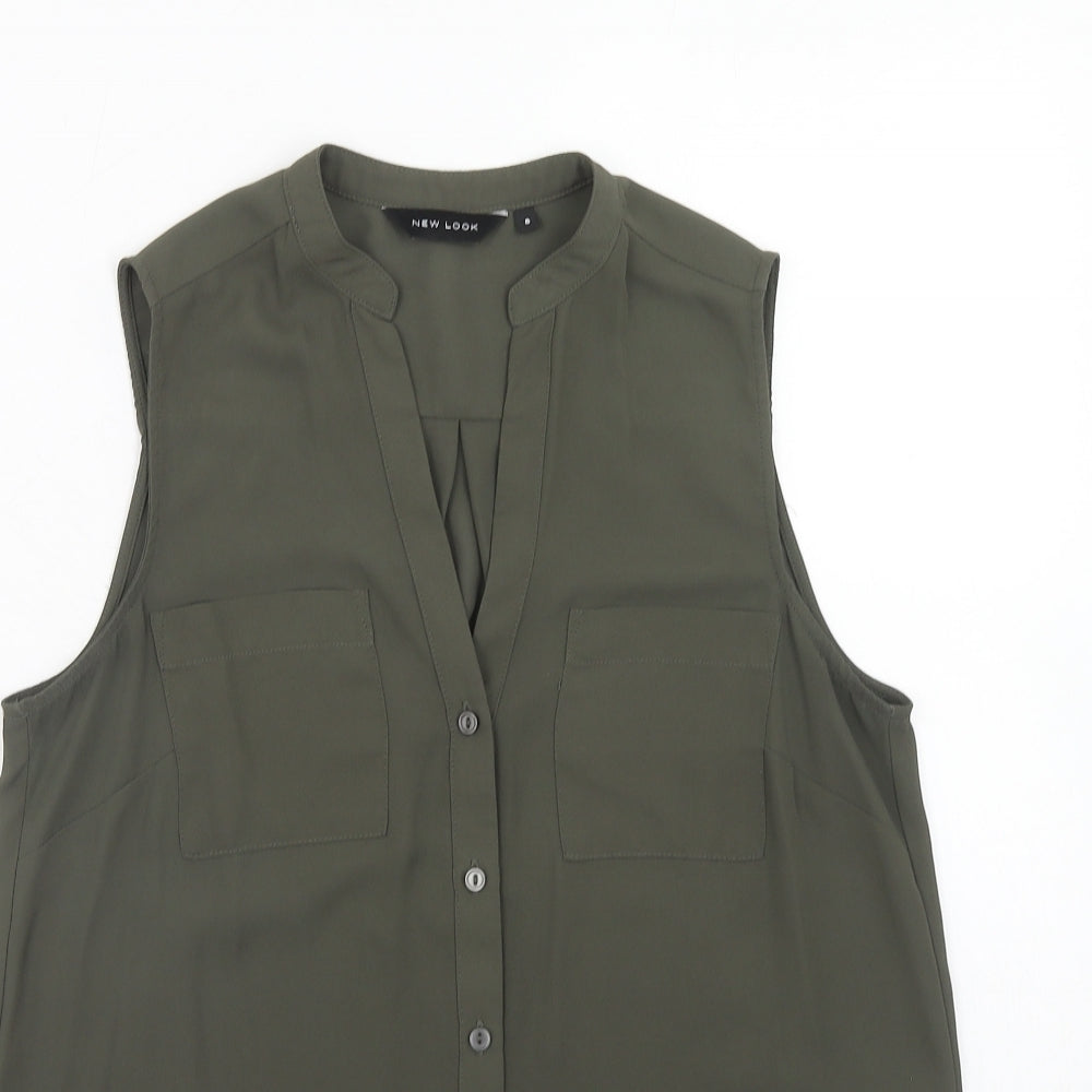 New Look Womens Green Polyester Basic Tank Size 8 V-Neck