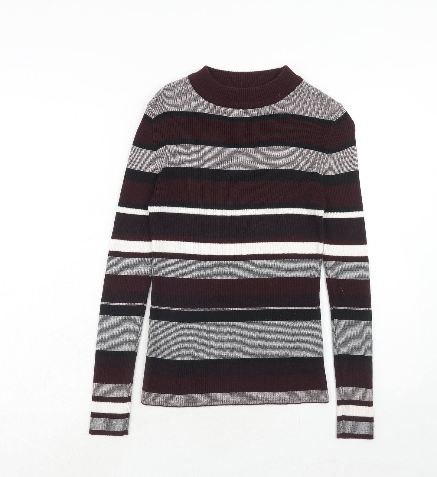 New Look Womens Purple Mock Neck Striped Acrylic Pullover Jumper Size 12