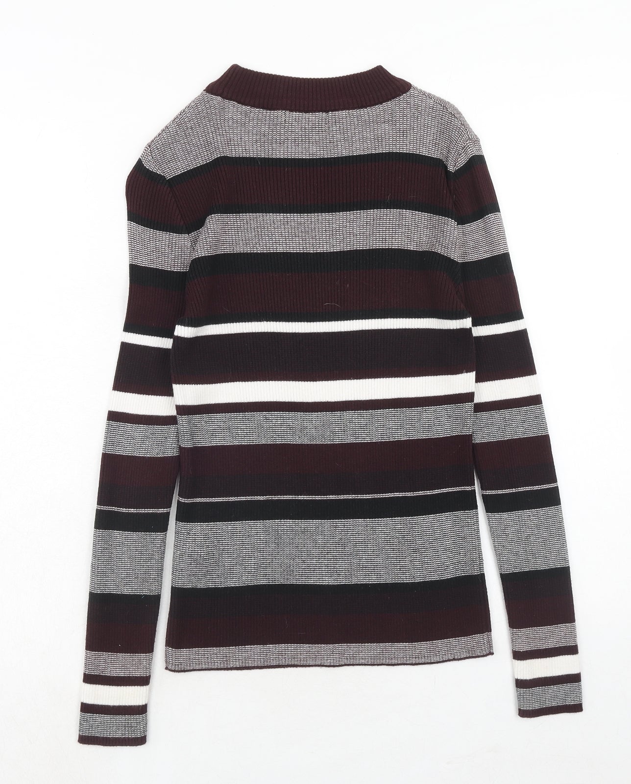 New Look Womens Purple Mock Neck Striped Acrylic Pullover Jumper Size 12