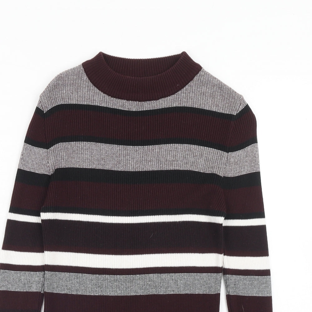 New Look Womens Purple Mock Neck Striped Acrylic Pullover Jumper Size 12