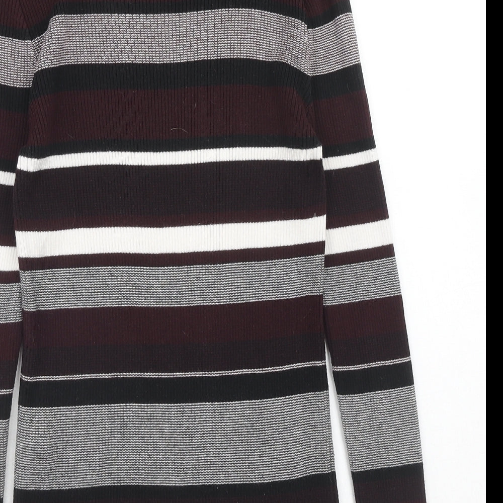 New Look Womens Purple Mock Neck Striped Acrylic Pullover Jumper Size 12